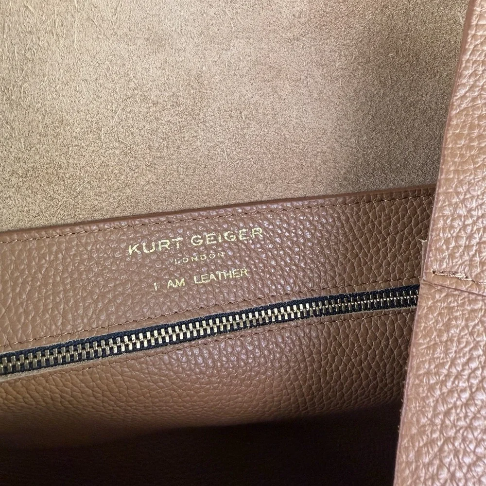 Kurt Geiger London Made in Italy 100% Leather Brown Large Tote Bag Shopper